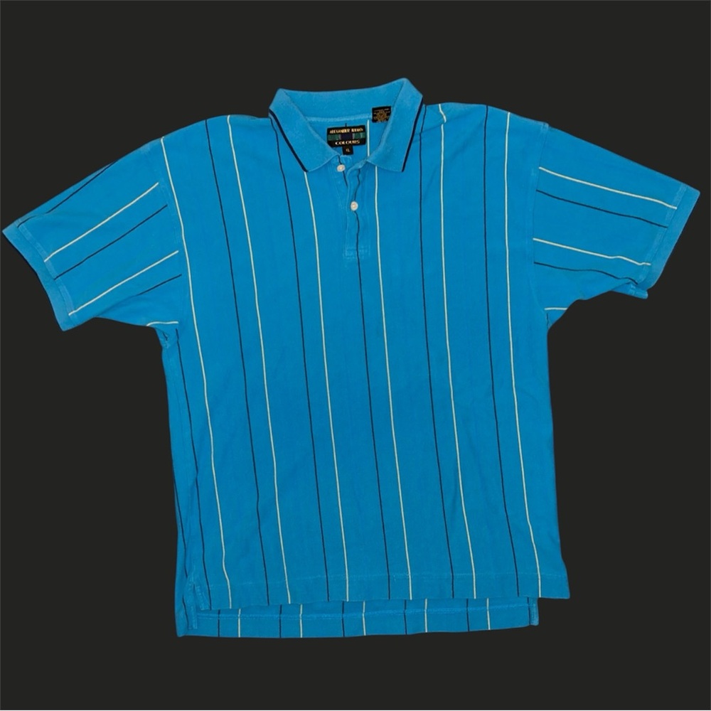 Classic 80s/90s Grandpa Teal Pin Stripe Knit Funky Golf Polo